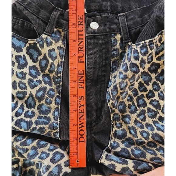 VTg 80s Fredericks of Hollywood Blue leopard Black Denim High Rise Jeans Sz 3 US - Picture 3 of 12
